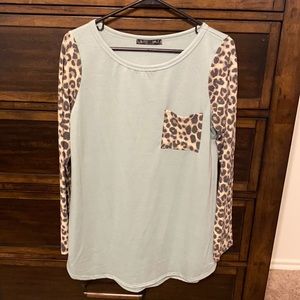 Blue and Leopard Print Long Top- Never Worn